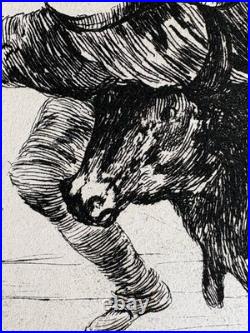 Francisco GOYA gravure Etching Aveugle Enlevé Sur Les Cornes D'un Taureau 1867