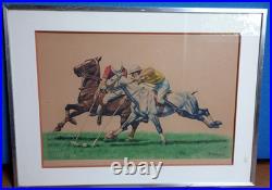 Francisque Rebour- Lithographie, chevaux, joueurs de polo