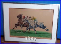 Francisque Rebour- Lithographie, chevaux, joueurs de polo