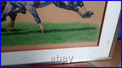 Francisque Rebour- Lithographie, chevaux, joueurs de polo