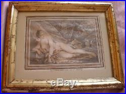François BOUCHER Femme nue Gravure par DEMARTEAU Cadre bois & stuc doré