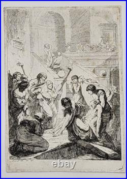 François HUTIN (1685-1758) Ensevelir les morts Eau-forte originale