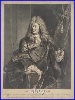 François I CHEREAU (1680-1729) Portrait de Nicolas de Launay -d'après Rigaurd