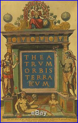 Frontispice du Theatrum Orbis Terrarum d'A. Ortelius, eau-forte en couleur, 1579