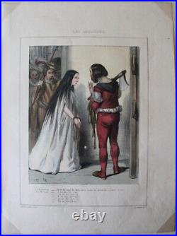 GAVARNI Les Coulisses N°10 1840 Aubert Gravure originale Aquarellée & Gommée