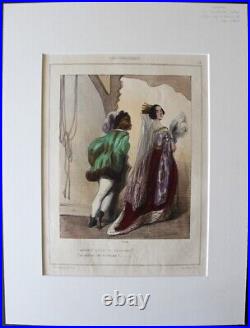 GAVARNI Les Coulisses N°14 1840 Aubert Gravure originale Aquarellée & Gommée