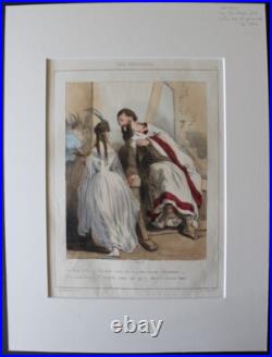 GAVARNI Les Coulisses N°7 1840 Aubert Gravure originale Aquarellée & Gommée
