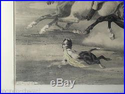 GRANDE LITHO ANCIENNE, E. CICERI, le départ de la course, chevaux, jockeys
