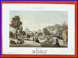 GT42-RARE-GRAVURE ORIG-EN COULEUR-JARDIN PUBLIC-BORDEAUX-19e