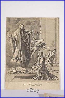 G. AUDRAN Gravure XVII° Sainte Françoise Romaine Fin de la Peste à Rome POUSSIN