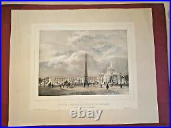 Gcm7-gravure Orig-aquarellée Main-l'obélisque Du Luxor-fontaines-paris-arnoult