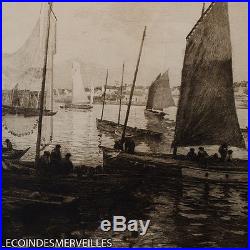 Georges Baldenweck Concarneau Sardinier Marine Bretagne Gravure Ancienne V. 1920