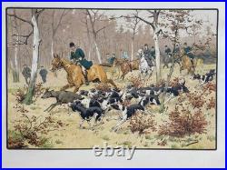 Georges Busson Gravure lithographie Venerie Chasse À Courre cerf Meute De Chiens