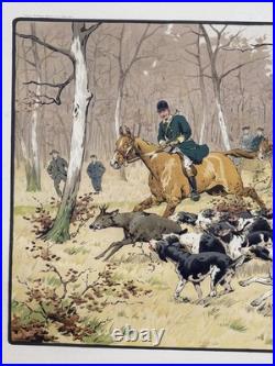 Georges Busson Gravure lithographie Venerie Chasse À Courre cerf Meute De Chiens