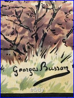 Georges Busson Gravure lithographie Venerie Chasse À Courre cerf Meute De Chiens