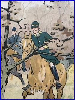 Georges Busson Gravure lithographie Venerie Chasse À Courre cerf Meute De Chiens