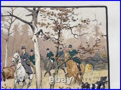 Georges Busson Gravure lithographie Venerie Chasse À Courre cerf Meute De Chiens