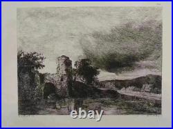 Georges MICHEL Un vieux manoir en ruines, GRAVURE signée, Durand Ruel, 1873