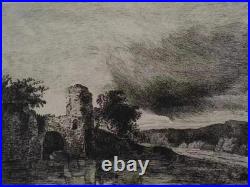 Georges MICHEL Un vieux manoir en ruines, GRAVURE signée, Durand Ruel, 1873