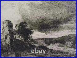 Georges MICHEL Un vieux manoir en ruines, GRAVURE signée, Durand Ruel, 1873