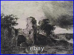 Georges MICHEL Un vieux manoir en ruines, GRAVURE signée, Durand Ruel, 1873