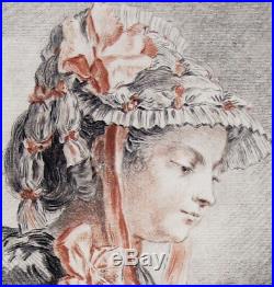 Gilles Demarteau Portrait de Madame Huet 1773 superbe manière de crayon 34x26cm
