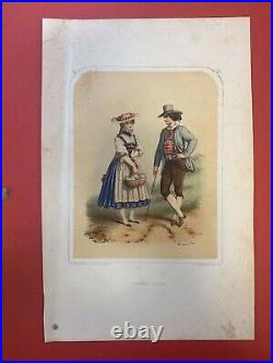 Gm13-gravure-rehaussée Main-a. Lacauchie-les Nations-costumes Suisse-1853