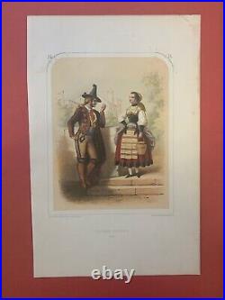 Gm14-gravure-rehaussée Main-a. Lacauchie-les Nations-costumes Portugais-1853