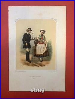 Gm22-gravure-rehaussée Main-a. Lacauchie-les Nations-costumes Allemands-1853