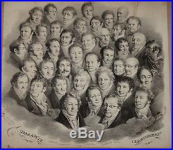 Grande Litho 40 Portraits Restauration Societe Caveau Chant Musique Marlet 1823