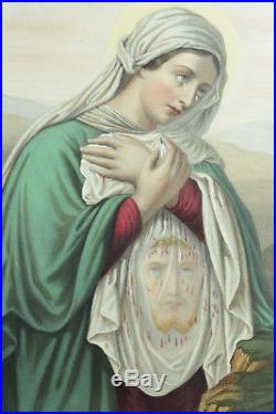 Grande Lithogravure religieuse 19E Sainte Véronique Veronica's Veil Turgis rare