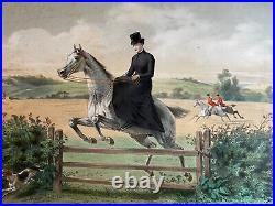 Grande estampe couleurs chasse XIXème Gustave David équitation vénerie française