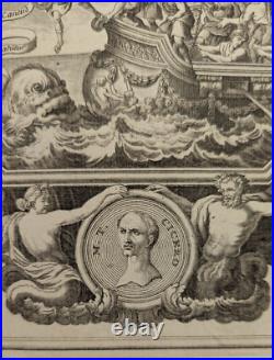 Grande gravure Arion joue de la Lyre 1685 Cicéron 17th