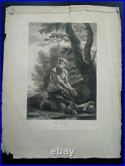 Grande gravure Saint Jérôme par J. B. Mola & Rousseau grand format XIXème siècle