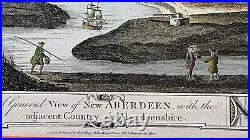 Grande gravure XVIIIème coloriée à la main New Aberdeen Scotland