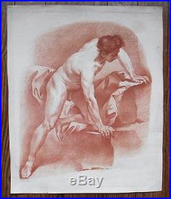 Grande gravure sanguine Académie Homme Nu Carl Van Loo XVIIIème