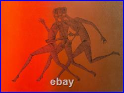 Grande lithographie trois courreurs art moderne signée années 1970
