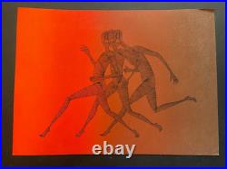 Grande lithographie trois courreurs art moderne signée années 1970
