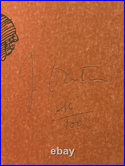 Grande lithographie trois courreurs art moderne signée années 1970