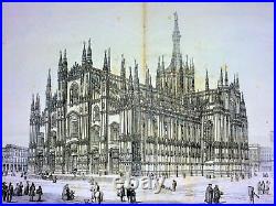 Grandes Vues Du Duomo De Milan. Gravure Sur Papier. Italie Circa 1850