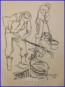 Gravure 1950 Art Lithographie Ancien Etching Raymond Gid Chiffonnier Originale