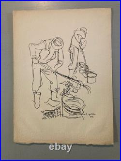 Gravure 1950 Art Lithographie Ancien Etching Raymond Gid Chiffonnier Originale