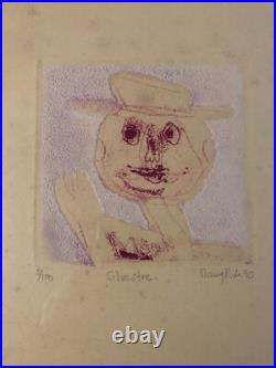 Gravure 1970 Portrait Art Brut Naïf Lithographie Ancien A Identifier Homme