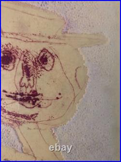 Gravure 1970 Portrait Art Brut Naïf Lithographie Ancien A Identifier Homme