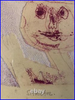 Gravure 1970 Portrait Art Brut Naïf Lithographie Ancien A Identifier Homme