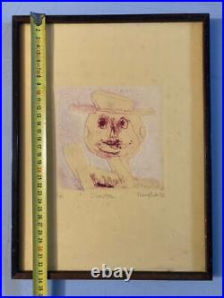 Gravure 1970 Portrait Art Brut Naïf Lithographie Ancien A Identifier Homme