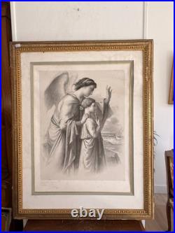 Gravure 19ème Charles Fuhr Dédicacée Ange Gardien Protecteur Religieux Allégorie