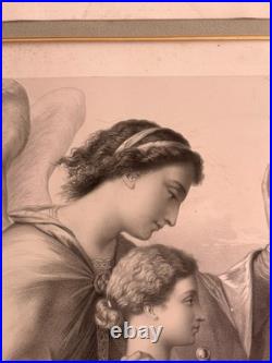 Gravure 19ème Charles Fuhr Dédicacée Ange Gardien Protecteur Religieux Allégorie
