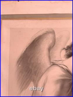 Gravure 19ème Charles Fuhr Dédicacée Ange Gardien Protecteur Religieux Allégorie