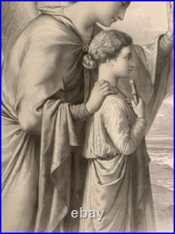Gravure 19ème Charles Fuhr Dédicacée Ange Gardien Protecteur Religieux Allégorie